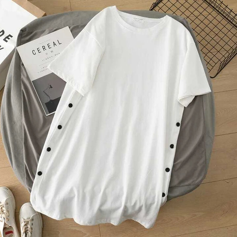 Solid Pullover T-Shirts with Side Button Detail