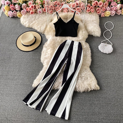 Chic Stripe Wide-Leg Pantsuit