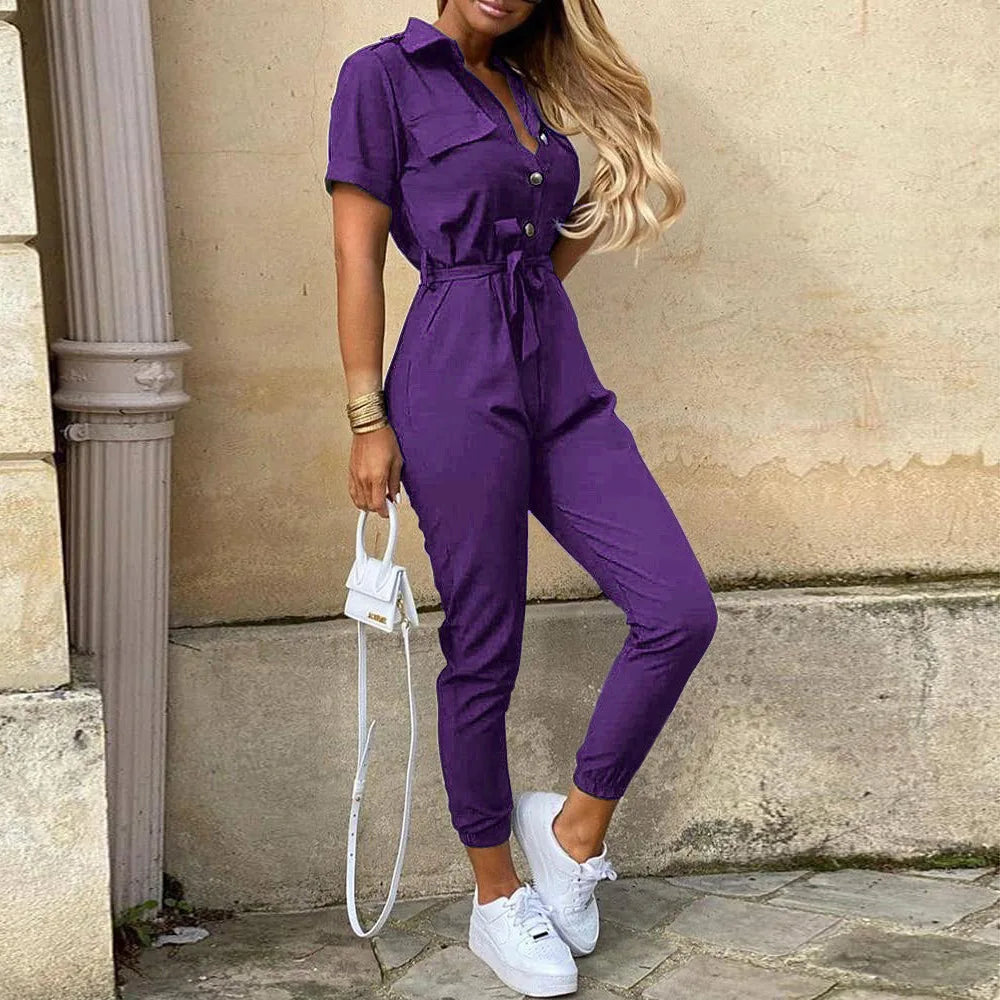 Women's Monochromatic Belted Jumpsuit