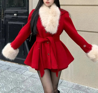 Elegant Wool Vintage Faux Fur Coat