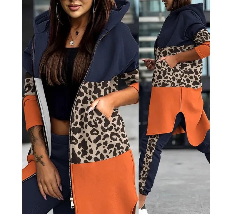 Hooded Long Coat & Mid-Waist Pencil Pants Set