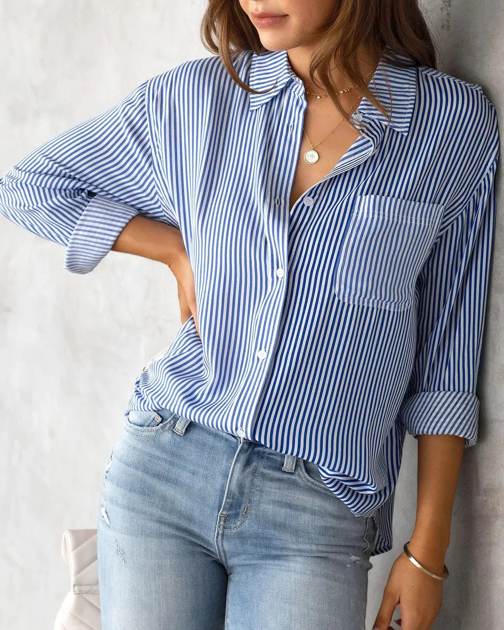 Patch Pocket Striped Blouse