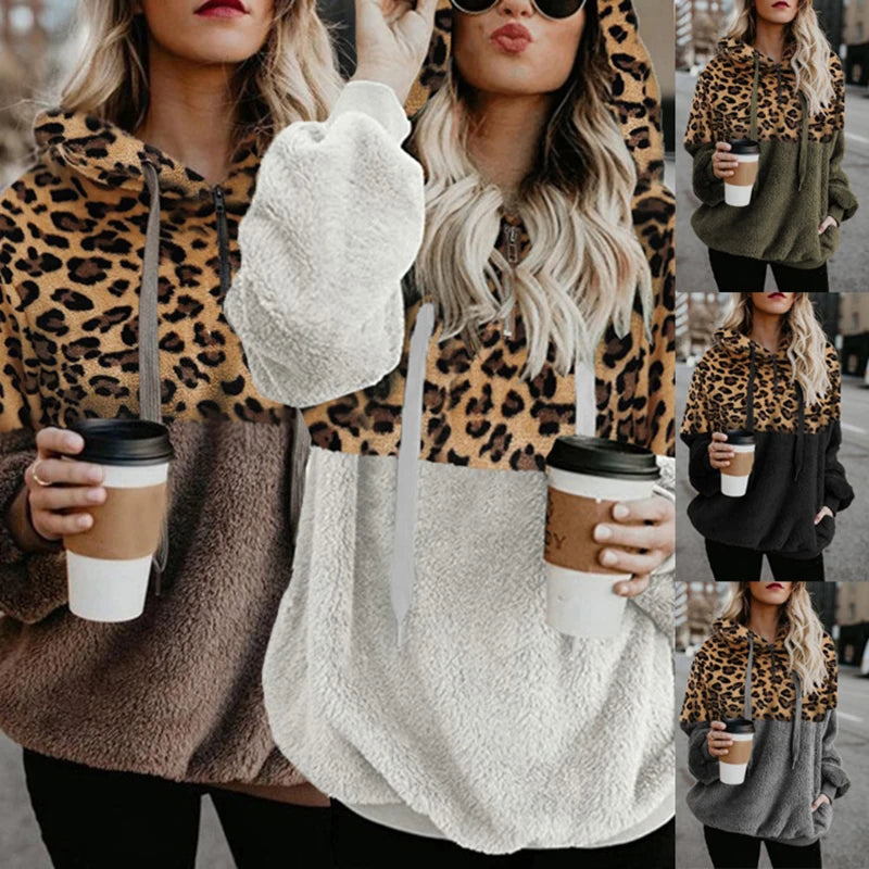 Leopard Montage Thermal Hooded Sweatshirt