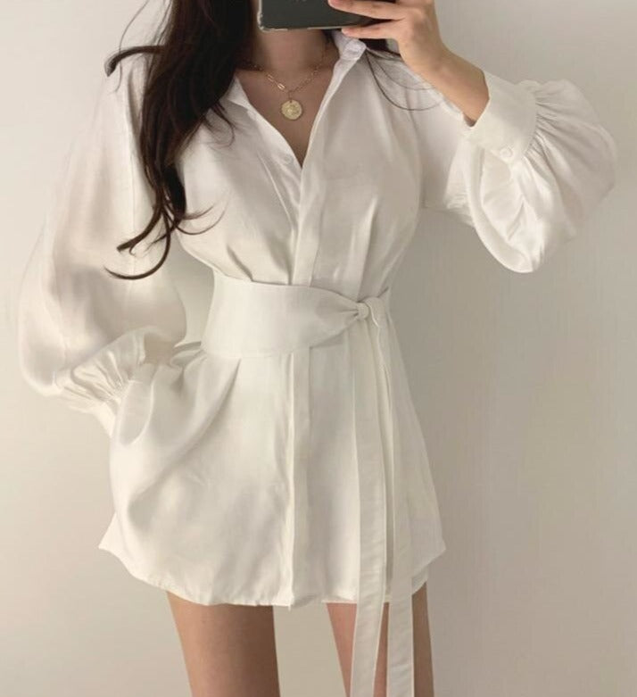 Long Waisted Blouse With Belt