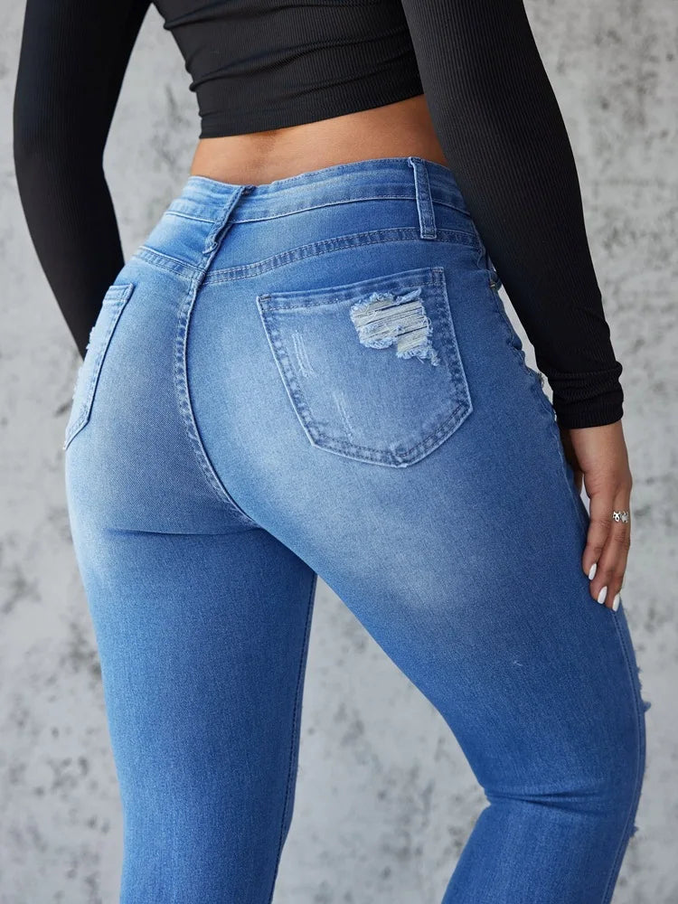 Ankle Length Ripped High Waist Jean