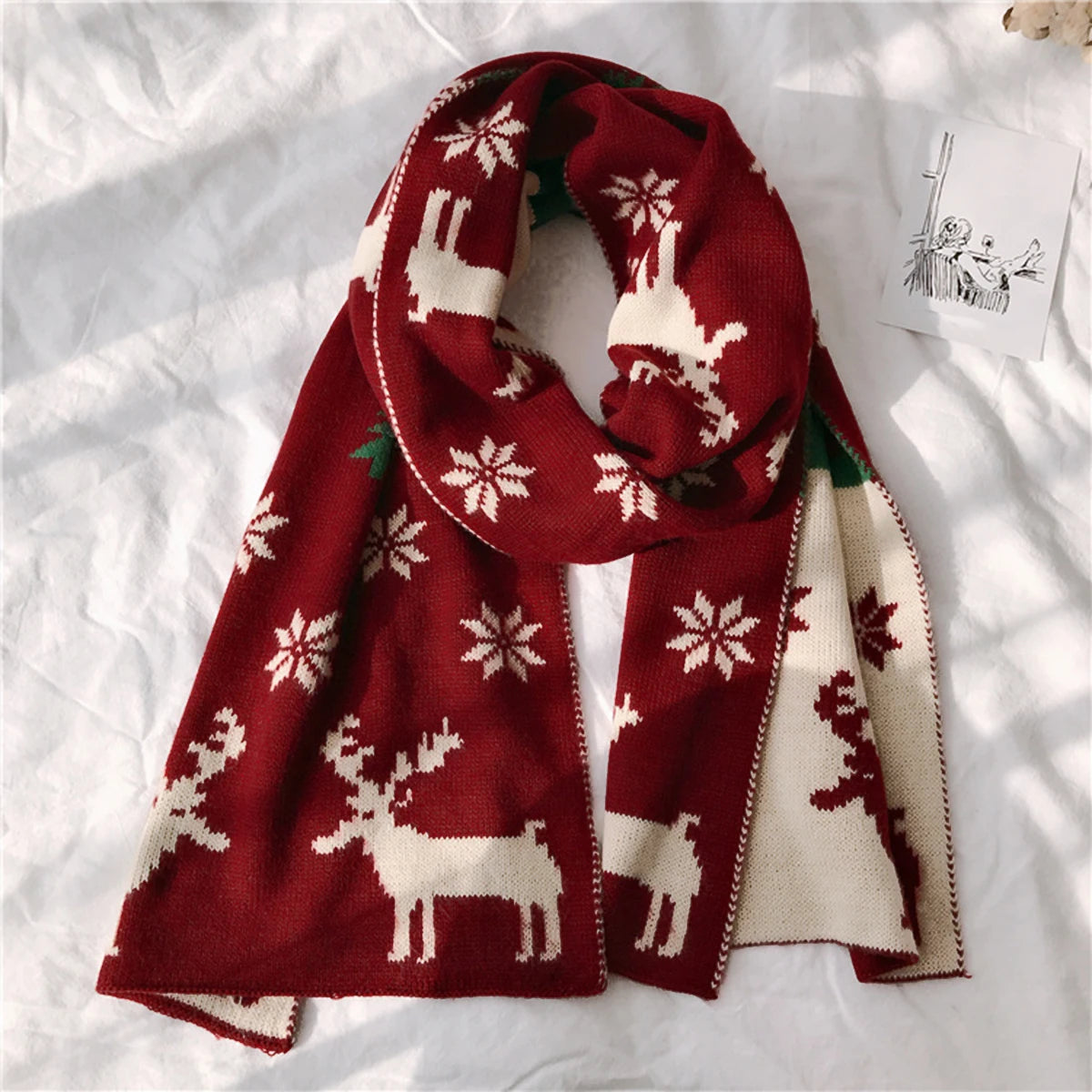 Deer and Snowflake Christmas Long Scarves