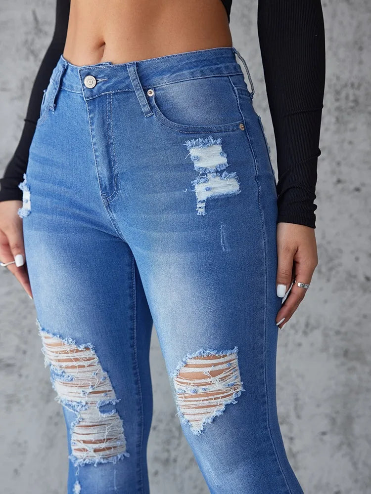 Ankle Length Ripped High Waist Jean