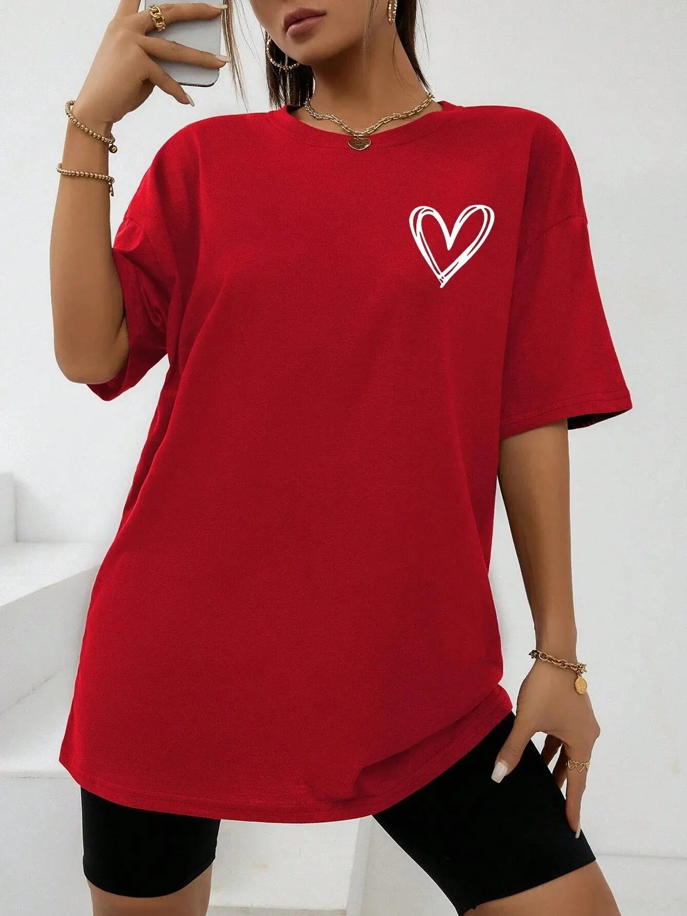 Simple Heart Print Graphic Tee