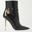 Gold Lock Solid Color Pointed Toe Ankle Boots