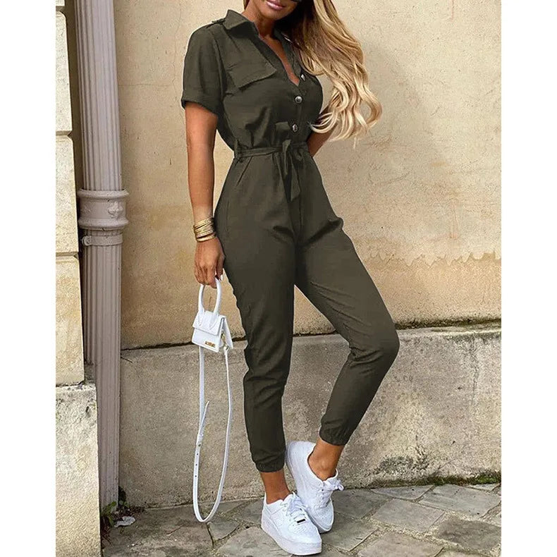 Women's Monochromatic Belted Jumpsuit