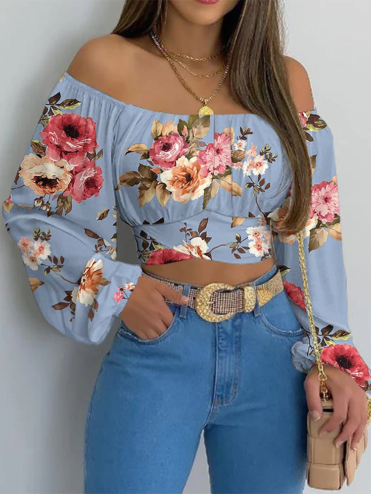 Women Off Shoulder Lantern Sleeve Blouse
