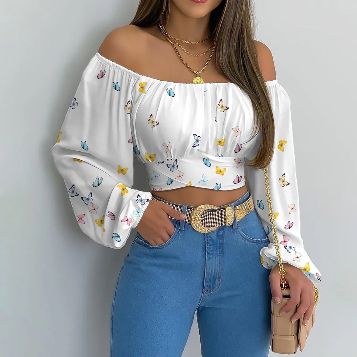 Women Off Shoulder Lantern Sleeve Blouse