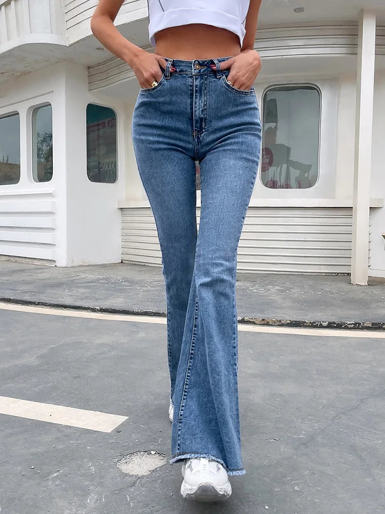 High-Waisted Button Fly Flare Jeans