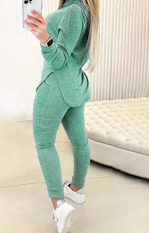 Two Piece Hooded Sweatshirt & High Waist Pant Set