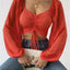 Women's Fitted Puff Sleeve Square Neck Crop Top