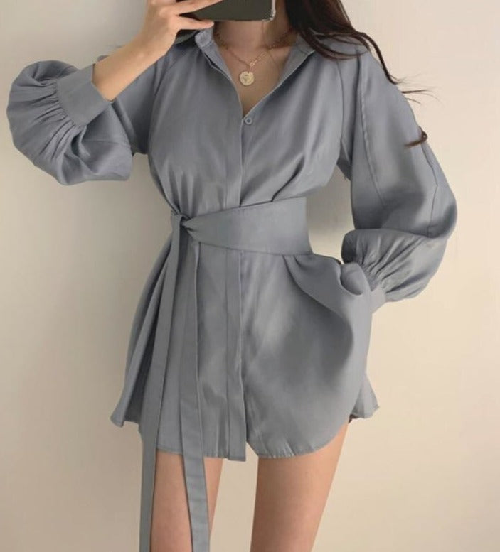 Long Waisted Blouse With Belt