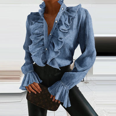 Ruffled Long Sleeve Button Blouse