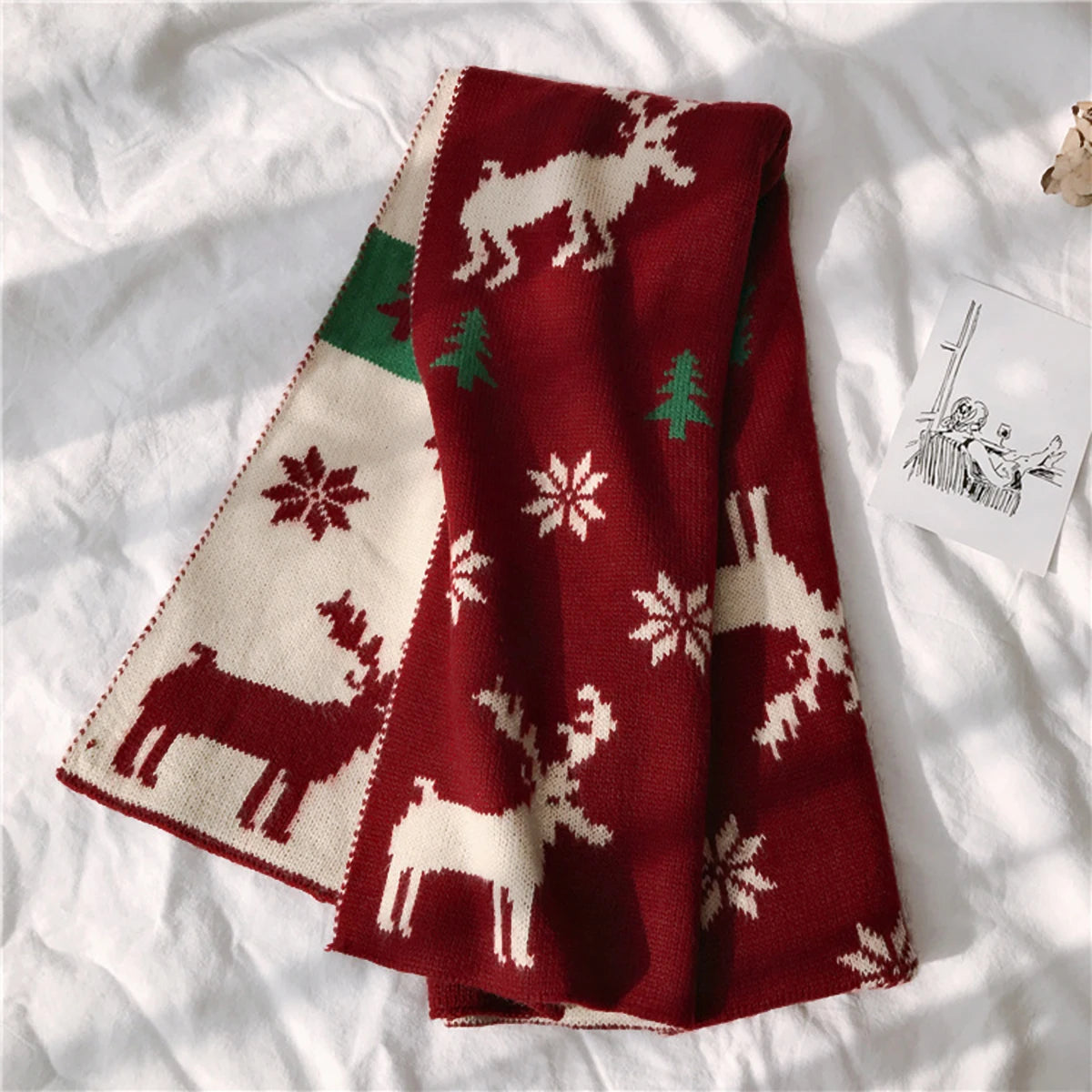 Deer and Snowflake Christmas Long Scarves