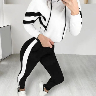 Stripe-Detail Hooded Sweatshirt & Sweatpants Set