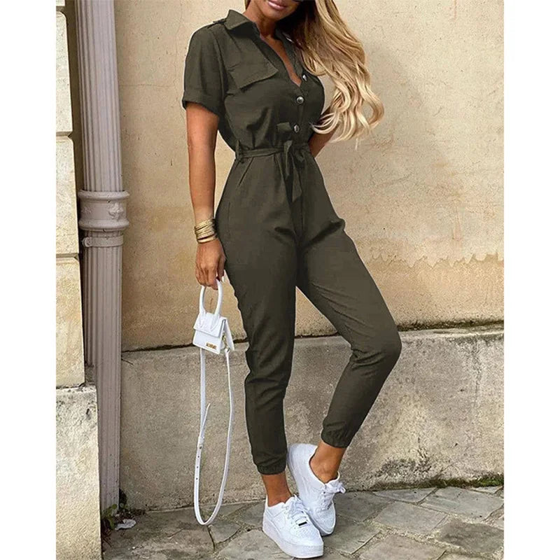 Women's Monochromatic Belted Jumpsuit