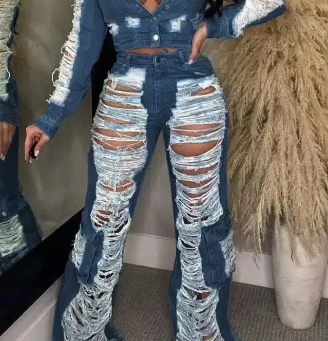 High Waist Pocket Design Ripped Jeans