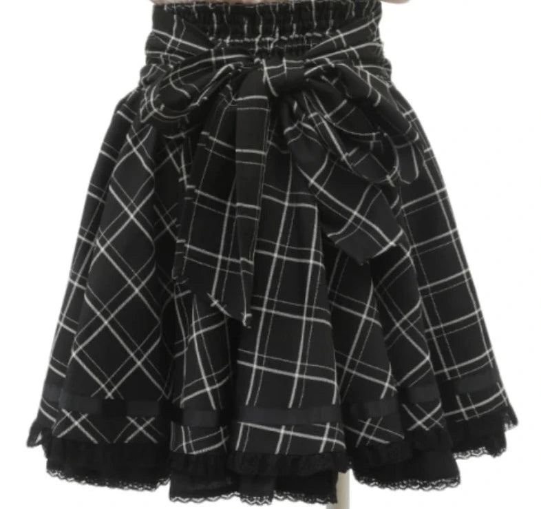 Ribbon Double Bow High Waist Skirt