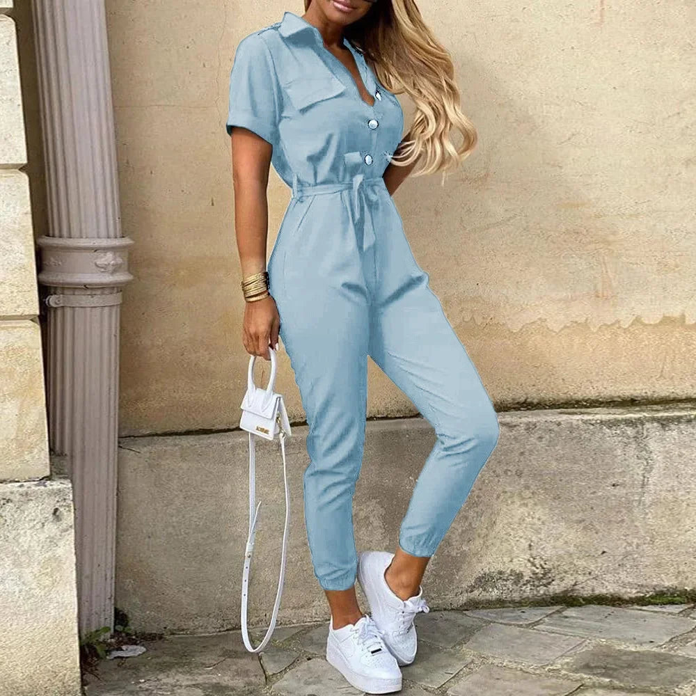 Women's Monochromatic Belted Jumpsuit