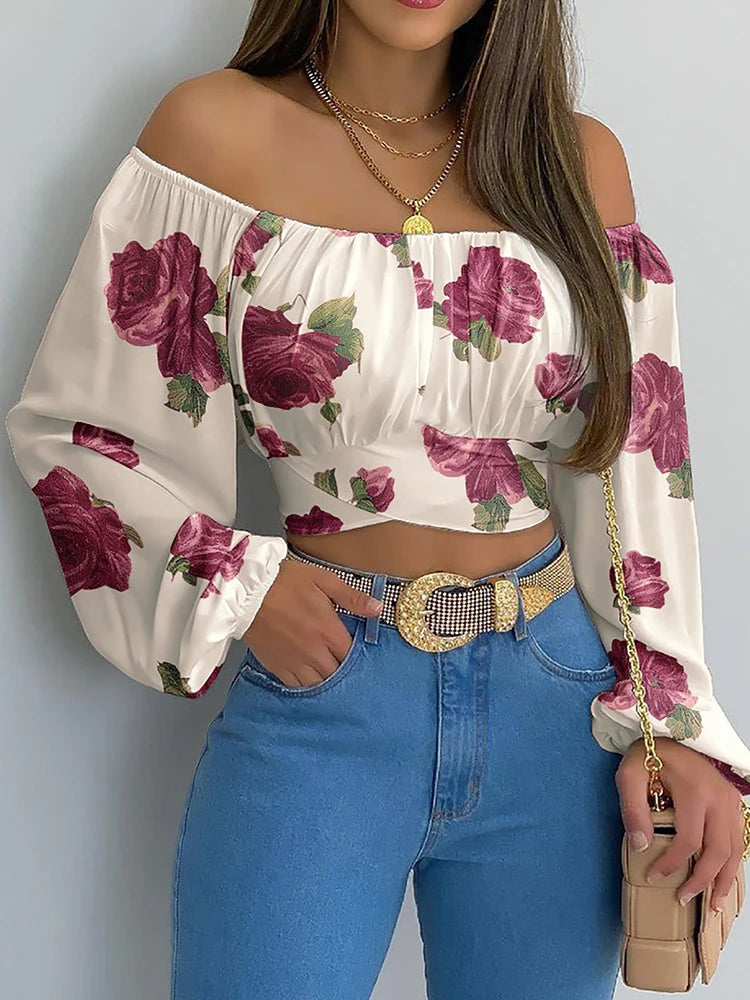 Women Off Shoulder Lantern Sleeve Blouse