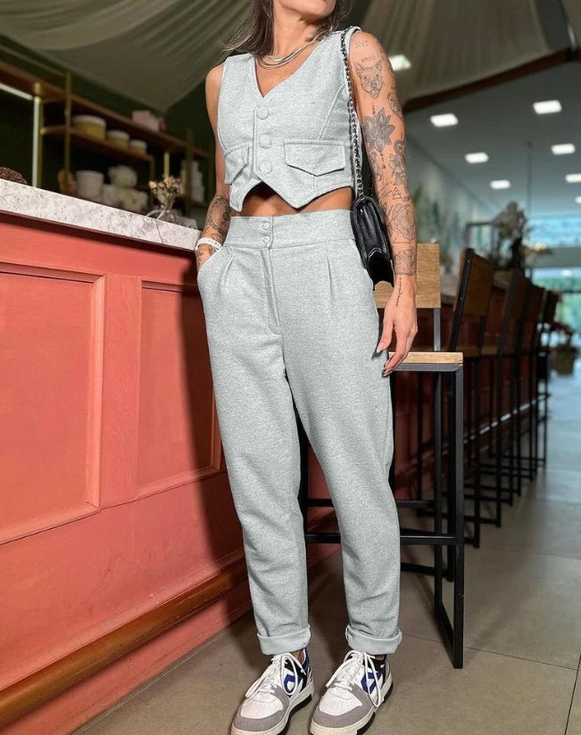 Relaxed High Waist Vest and Pants Set