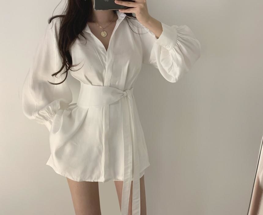 Long Waisted Blouse With Belt