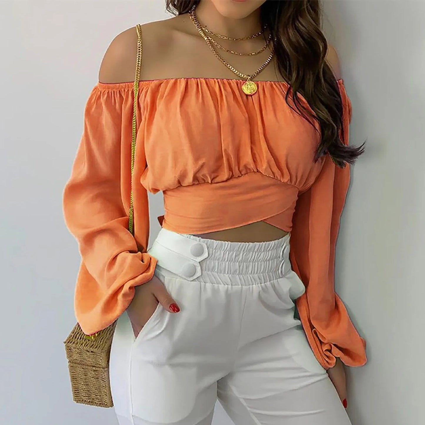 Women Off Shoulder Lantern Sleeve Blouse