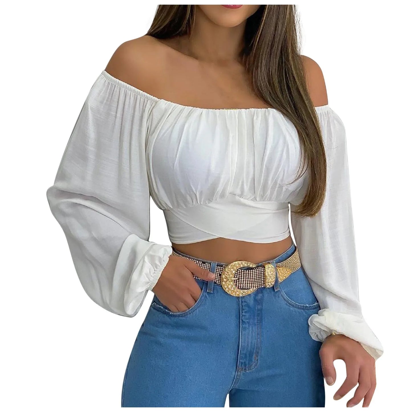Women Off Shoulder Lantern Sleeve Blouse