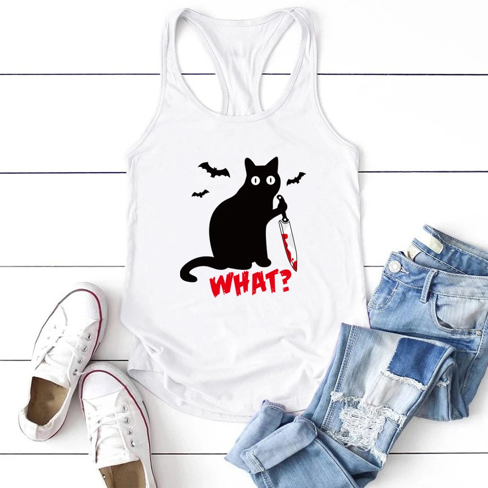 Gothic Cat Printed Tank Top