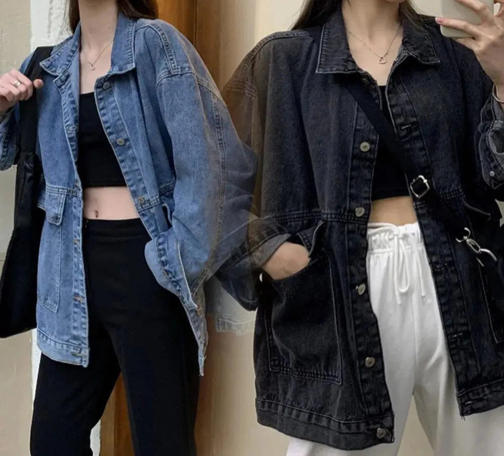 Washed Denim Single-Breasted Cardigan Style Jacket