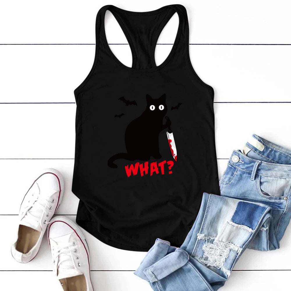 Gothic Cat Printed Tank Top