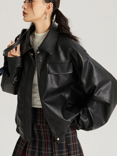 Cropped Faux Leather Jacket