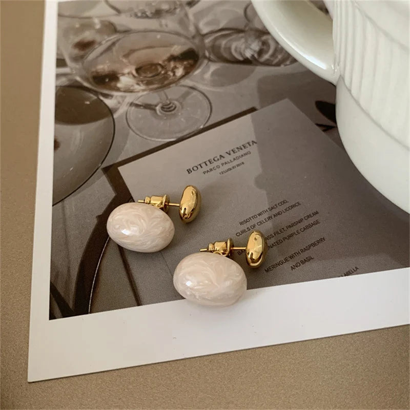 French-Inspired Gold Bean Metal Drop Earrings