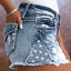 Retro Print Distressed Denim Shorts