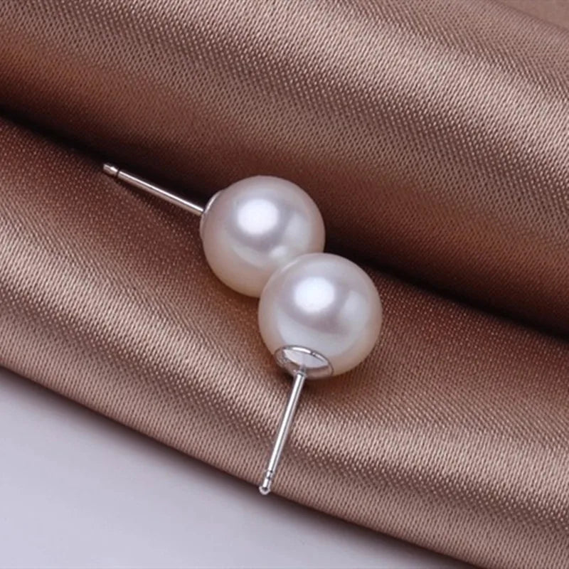 Sterling Silver Women's Pearl Stud Earrings