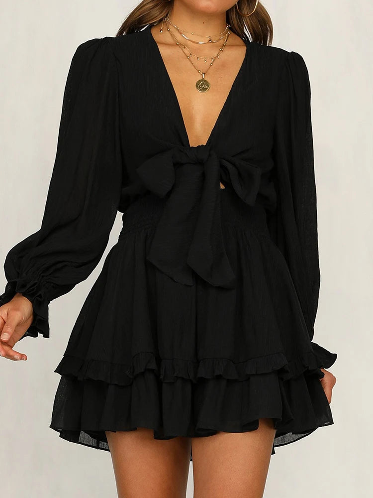 Cascading Ruffles Long Sleeve Mini Dress