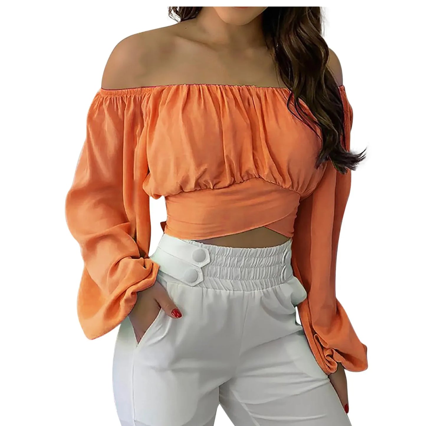 Women Off Shoulder Lantern Sleeve Blouse