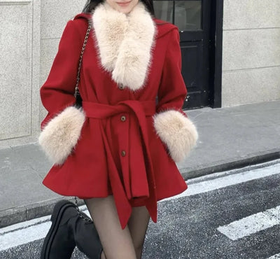 Elegant Wool Vintage Faux Fur Coat