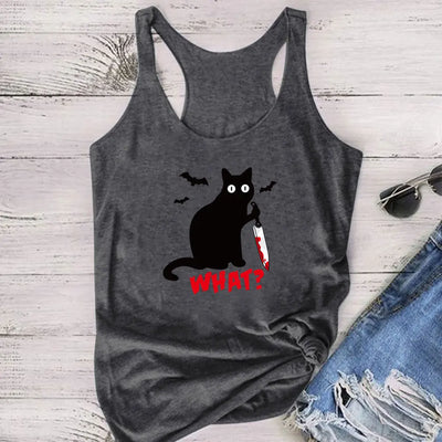 Gothic Cat Printed Tank Top