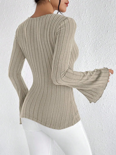 Women's Classic V-Neck Long Sleeve Fitted Top