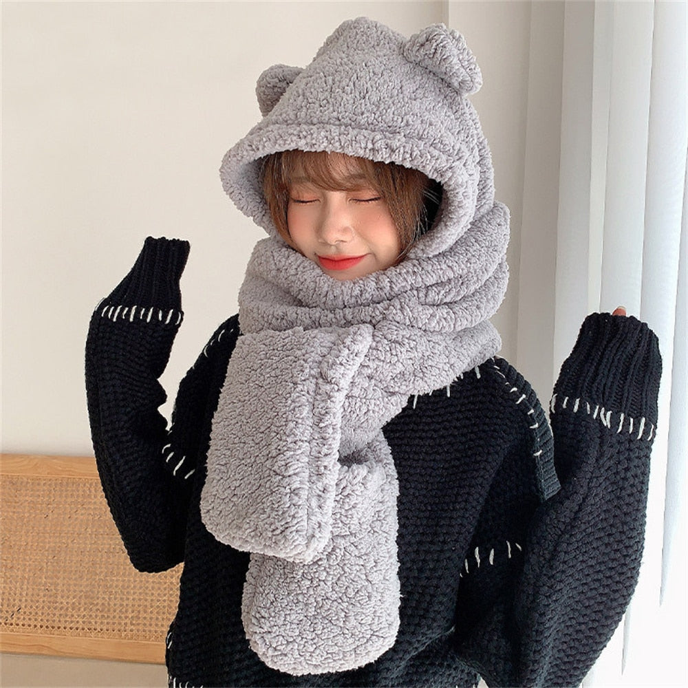 Cuddly Bear Ear Hat, Scarf & Gloves Set