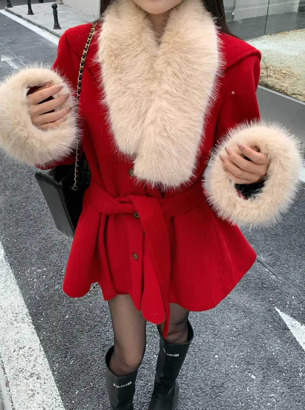 Elegant Wool Vintage Faux Fur Coat