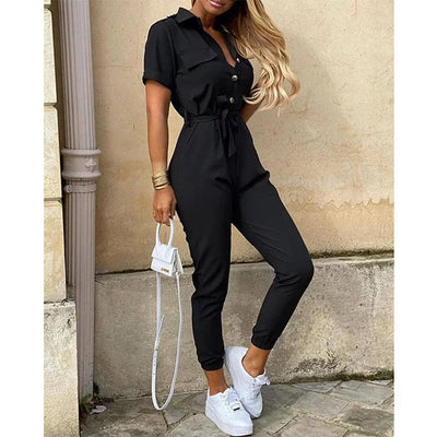 Women's Monochromatic Belted Jumpsuit