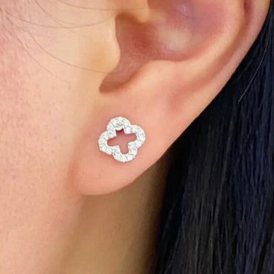 Sterling Silver Four Leaf Flower Stud Earrings