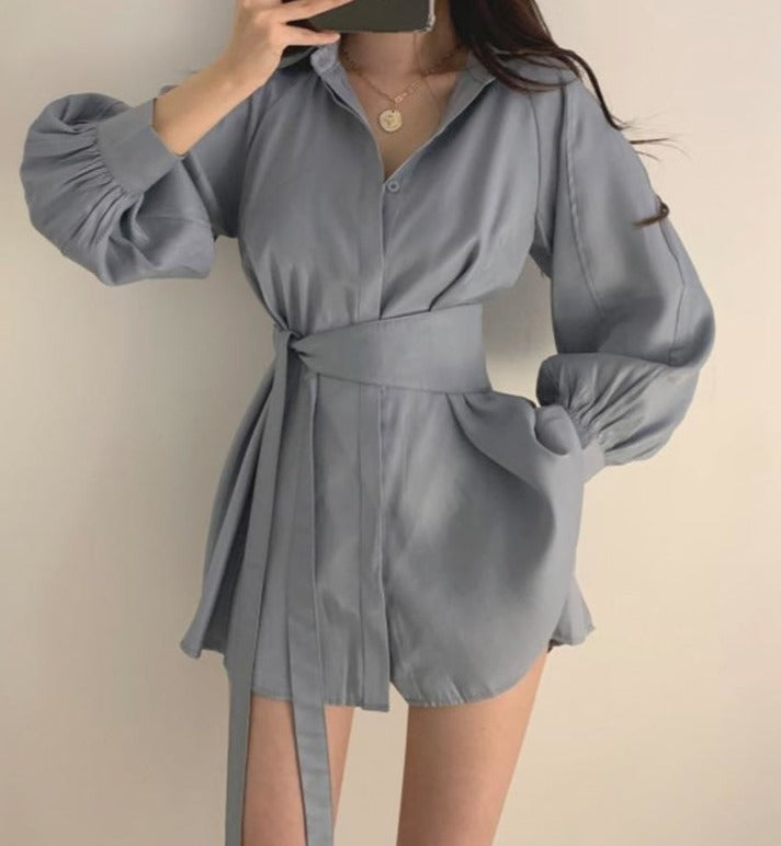 Long Waisted Blouse With Belt