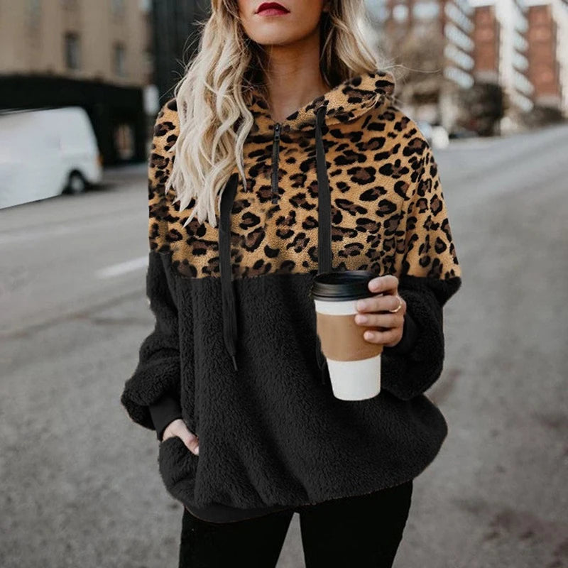 Leopard Montage Thermal Hooded Sweatshirt